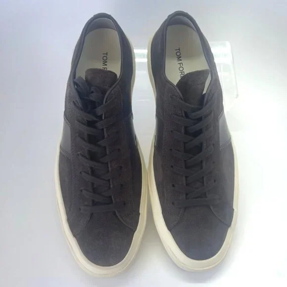 Tom Ford Cambridge Low Top Men Sneakers Suede Mocha Cream Shoes Size 10